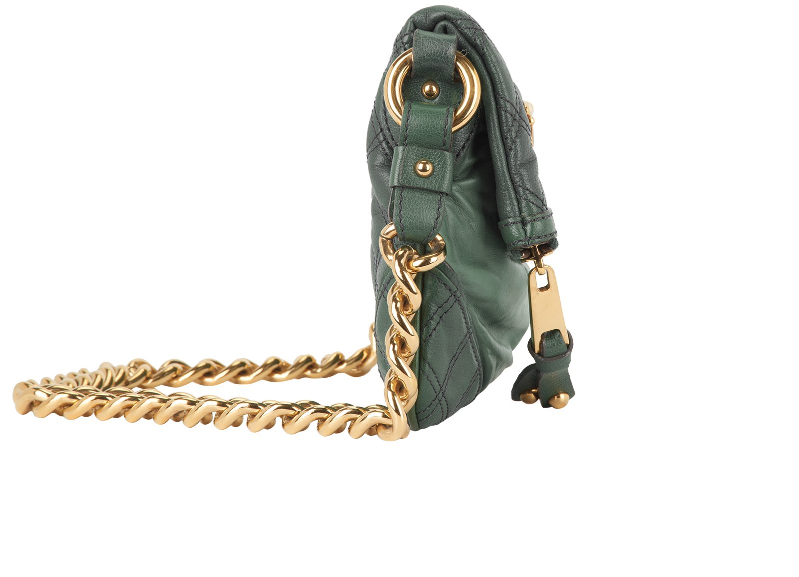 Mayfair Quilted Chain Fold Over, &pound;250, Handbags, Green, Leather, Side view